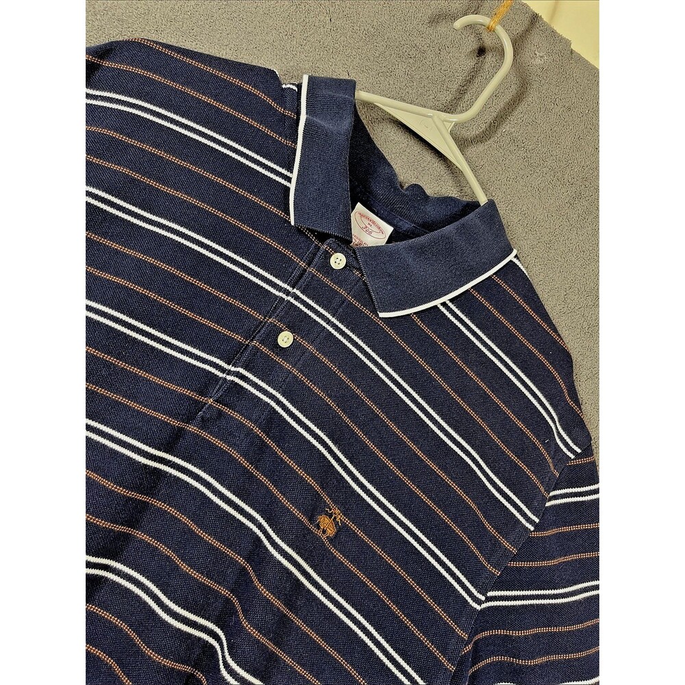 Brooks Brothers 346 Mens XL Navy Blue Brown Striped Cotton Polo Shirt Short